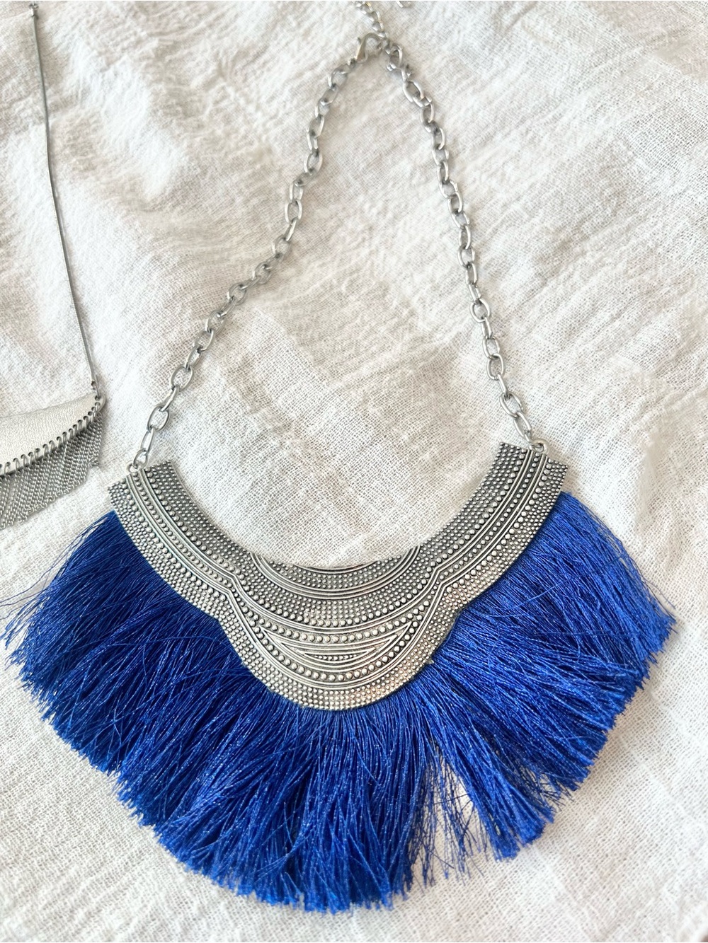 Blue Fringe Statement Necklace - Women Jewelry